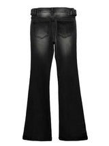 Belted washed bootcut black denim