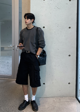 アーロンクロッピードピグメントリベットリンガーロングスリーブ