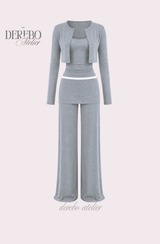アンナ レース カーディガン トレーニング スリーピース セット (Sleeveless cardigan, pants)