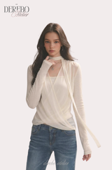 daisy scarf chiffon shirring blouse top