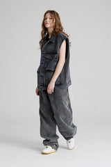CARPENTER LOOSEFIT DENIM PANTS STONE BLACK