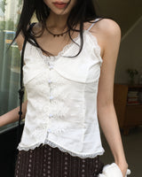 Honing vintage rose lace button sleeveless blouse