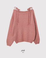 ピュアウールフラッフィーリボンオフショルダーニット (5color)
