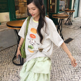 パピー バーガー カラーブロック オーバーサイズ ボクシーフィット プリント ショートスリーブ Tシャツ(3 Colors)