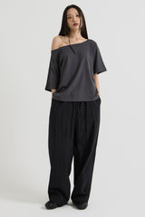 Cotton wide banding pants, Black