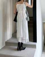 Pulse satin layered shirring one-piece
