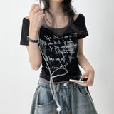 Halterneck button shirring off-shoulder short-sleeved T-shirt (3 colors)