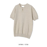 LMN Sufima Waffle One Button Short Sleeve Knit (4 colors)