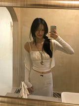 Angel Lace Shirring Sleeveless & Slim Cardigan SET 