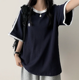 タニエンブロイダリーパターンワッフルトラックボクシーフィット半袖Tシャツ