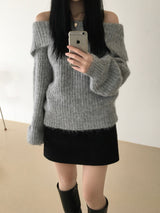 Candle off-shoulder knitwear (3 colors)