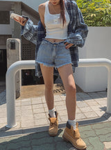Cutting Waist Shorts Denim Pants