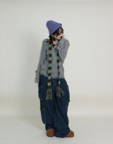 ラバーVネックダメージカットポイント長袖ニット (wool material)