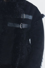 LUNA BELTED SHEARLING JACKET black