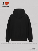 ルーズビーデッドレタリングロングスリーブフーデッドTシャツ