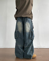 Deep-washed Cargo Denim Pants