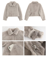 Mink collar short zip-up fur jumper jacket