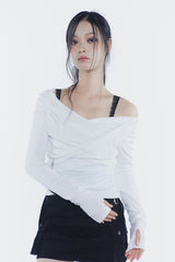 ソフトドレープオフショルダートップ white