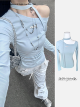Sky Choker Unbalanced Off-Shoulder Long Sleeve T-Shirt