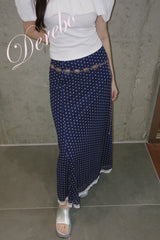 Navy Dotted Lace Chiffon Long Skirt