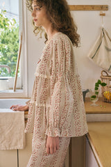 (24230WTLLN) ULLALA PAJAMAS Mazzle Long Sleeve Two-Piece Cream (30'S) Free Size