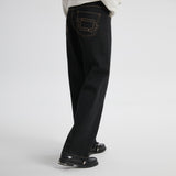 14oz デサイズドセルビッジローワイドレッグジーンズ-ブラック