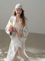 Lace Trim Embroidery Cream Spring Jacket Soft Feminine Casual Outer