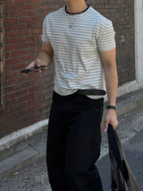 Loose spandex stripe short sleeve t-shirt