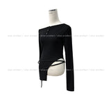 NP Slit Strap Unbalance Shoulder Long Sleeve