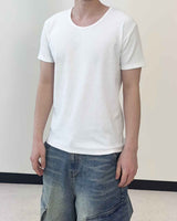 スリムフィットリブ UネックショートスリーブTシャツ