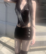 Trony button low-waist skirt (black)