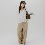 FRILL NECK PINTUCK BLOUSE (WHITE)
