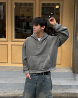 Fleece Henley Neck Pigment Hoodie