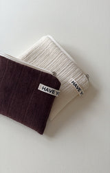 Corduroy flat pouch - brown , S size