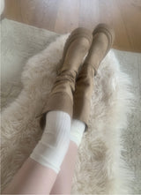 Dion Suede Buckle Long Boots (beige)