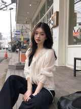 AD Strap Pintuck Frill Ruffle Blouse (3color)
