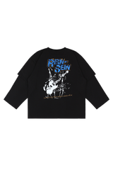 ブラックヴィンテージロックレイヤードTシャツ