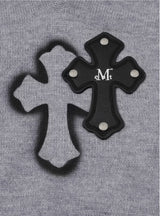 KIAN SPRAY CROSS LEATHER PATCH KNIT HOOD T