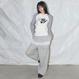 Fy パッチストライプラグランTシャツ (ホワイト) F25QB082
