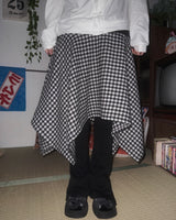 (2color) Wool Check Unbalanced Flare Midi Skirt