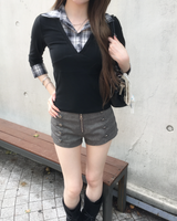 チェックシャツレイヤードTシャツ
