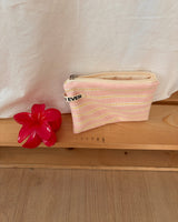 Terry candy stripe flat pouch - pink , S size