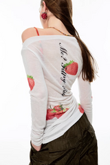 インストック 🍓ボートネックストロベリープリントミニボディコンドレスオアトップ