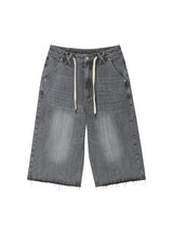 STRING CAPRI DENIM PANTS GREY