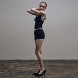 Lace Pintuck Mini Shorts [Black]