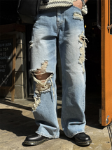 Waydone destroyed wide denim pants
