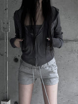 studded slim fit hooded zip-up (2color)