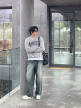 LMN Celine Wide Brush Pintuck Denim Pants (Gray blue)