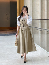 Muel Shirt Color Matching Layered Trench One Piece