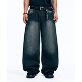 Side Pintuck Wide Denim Pants - Black